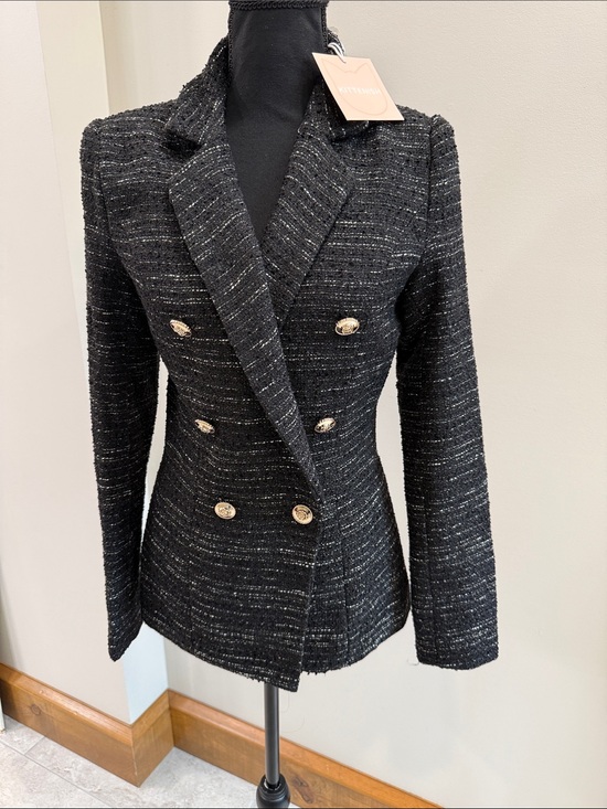 Kittenish Jackets & Blazers - Kittenish NWT  black white and gold tweed blazer jacket size S